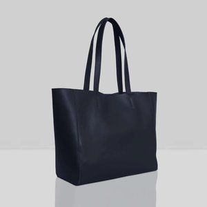 NWT Navy Real Leather lined Designer Tote Bag